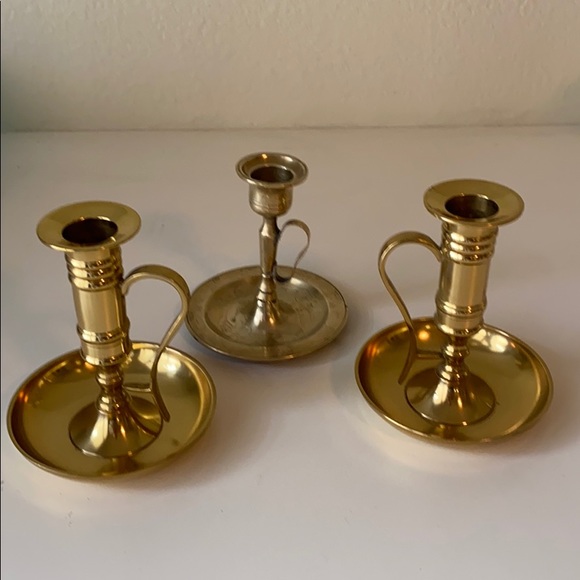 Vintage Solid Brass Candlesticks Set of 3
